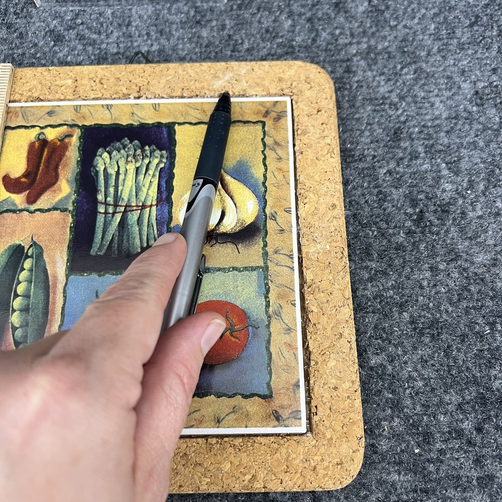 Pamela Luer Vegetable Ceramic Cork Frame Trivet 7.5"x7.5" Peppers Tomato Garlic - Picture 8 of 9